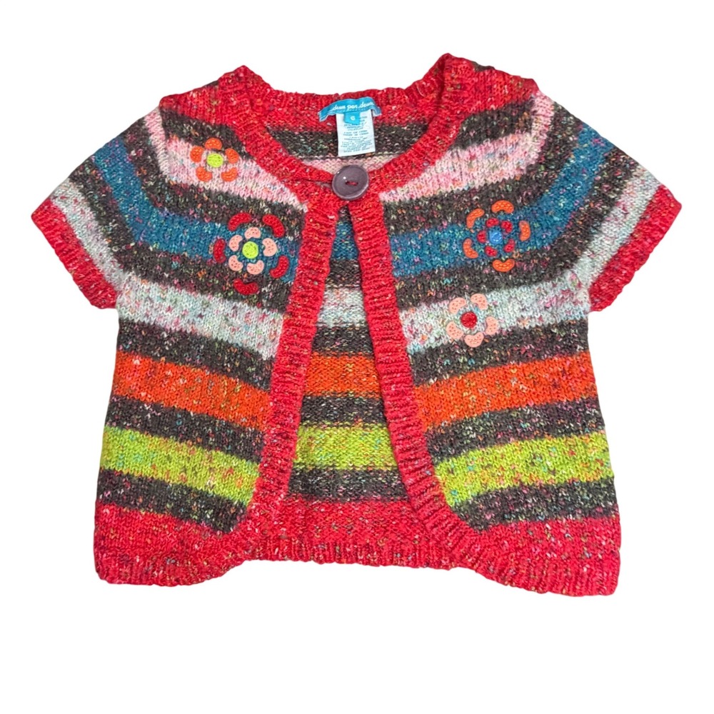Deux Par Deux Sweater Kids Girls 6 Multicolor Stripe Floral‎ Fun Boho Cardigan
